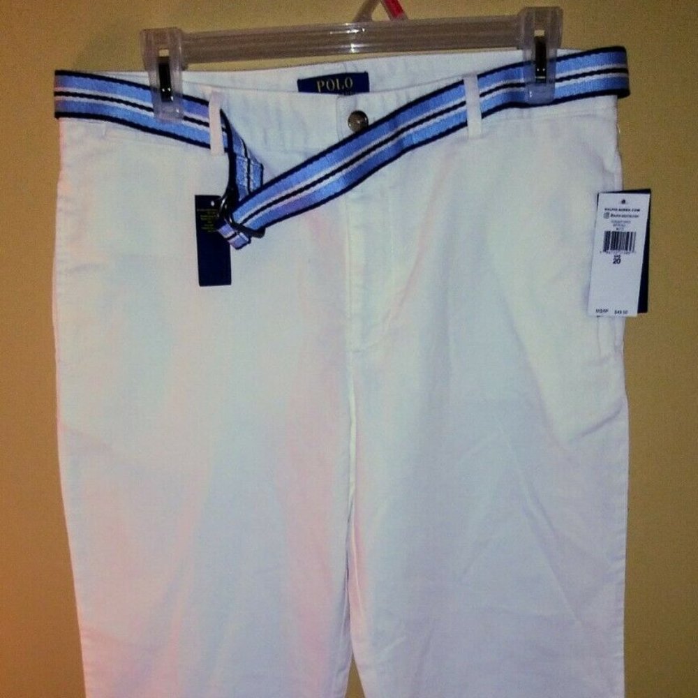 Polo Ralph Lauren Ladies White Spring Pants With Belt Size 20 New FREE SHIPPING!